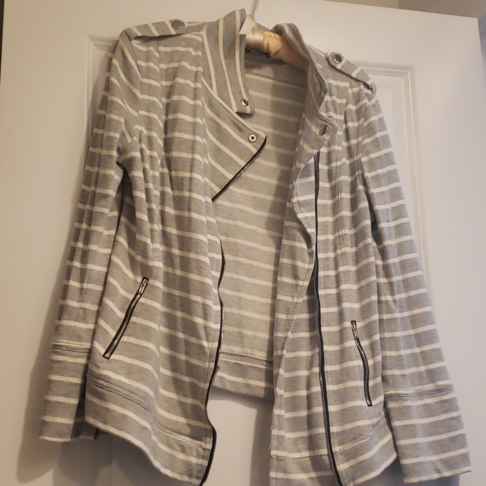 Market & Spruce gray & white striped moto jacket